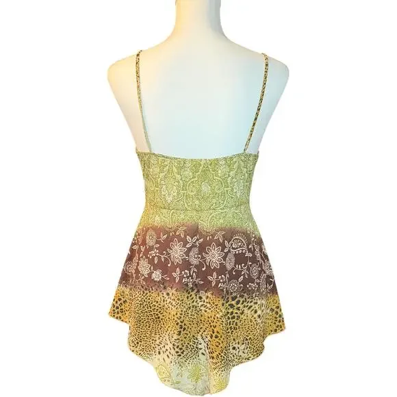 Vintage Y2K Fairycore Baby Doll Cami Top Green Brown Paisley Size Large - Picture 2 of 8